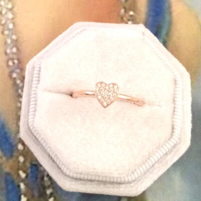 Joyería Vintage Anillo Oro Rosa con Diamantes Blancos Amor Corazón Decoración Joyería Foto 1 de 4