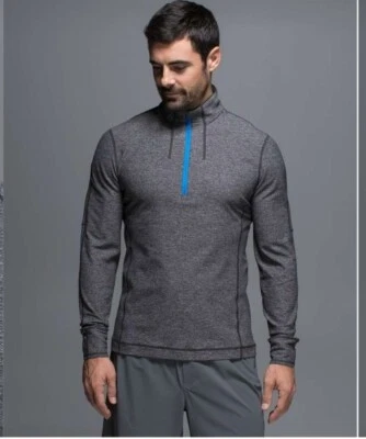 Lululemon Men's Sweat Session 1/2 Zip Size M Silver Stripe Heathered Black Med - Image 1 of 4