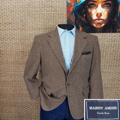 Casaco esportivo Hardy Amies masculino tamanho 46 R mistura de cabelo de camelo bege oliva e preto xadrez - Imagem 1 de 4