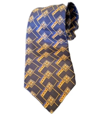 Corbata para hombre Zylos George Machado 100 % seda, azul marino con oro y rojo extra larga  Foto 1 de 4