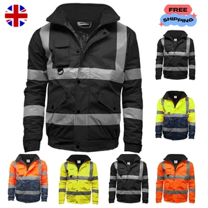 Hi Vis Viz Bomberjacke Warnschutz wasserdicht Mantel Sicherheit Arbeit Sicherheit UK - Bild 1 von 6
