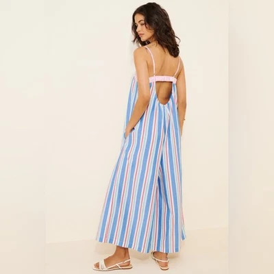 Macacão Celandine Anthropologie novo com etiquetas azul branco rosa listra arco acento pequeno - Imagem 1 de 4