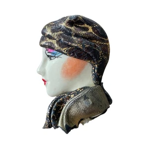 Art Deco Flapper Brooch Acrylic Lady Face Vintage 1980s 2.0 - Picture 1 of 3