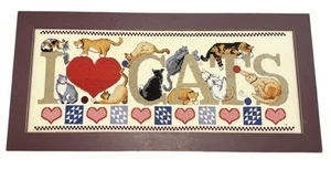 Ich liebe Katzen Kreuzstich Design Werke Bild Stickerei gerahmt 24,5x11,5 - Bild 1 von 14
