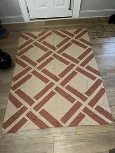 Marzotto Italy Geometric Wool Throw 68 X 50 NWOT Rust Beige - Picture 1 of 4