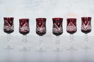 6 kleine Römergläser aus rubinrotem Kristall – ca. 12 cm – Überfangglas - Bild 1 von 5