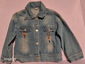 Shein Girl's Floral Embroidery Jean Jacket Button Up Long Sleeve Denim Jackets - Picture 1 of 7