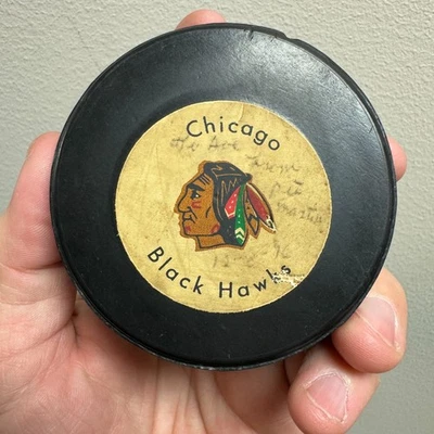Vintage c.1970s CHICAGO BLACKHAWKS Rawlings Hockey Puck w/ Paper Label - Image 1 of 4