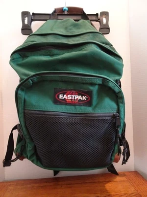 Vintage 90s Eastpak Backpack Made in USA Forest Green Suede Leather Bottom Y2K - Image 1 of 4
