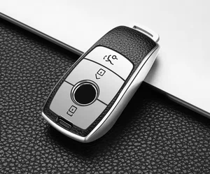 Custodia chiave adatta per Mercedes Benz A B CLA E Smartkey Keyless pelle argento - Foto 1 di 1