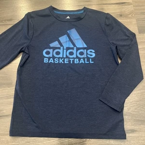 Camiseta Adidas Niños Baloncesto Azul Cuello Redondo Manga Larga Gráfico Talla Mediana - Imagen 1 de 3
