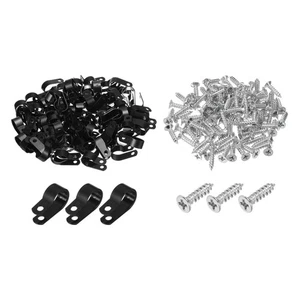R-Type Cable Clip Wire Clamp, 16mm 0.63 Inch Nylon Clips Black 200Pcs - Photo 1/5