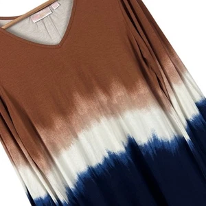 BELLE by KIM GRAVEL Damen XS braun dunkelblau Dip Batik Strick Boho V-Ausschnitt Top - Bild 1 von 11