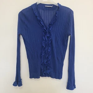 Cárdigan suéter azul con volantes y botones Anne Fontaine para mujer talla 42 - Imagen 1 de 8