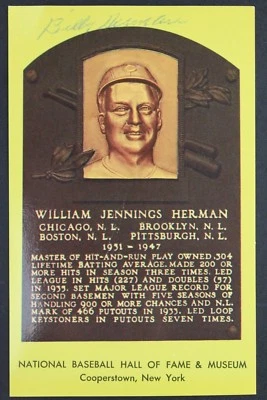 Billy Herman Chicago Cubs HOF Autographed 3.5x5.5 Signed HOF Yellow Postcard  - Image 1 of 3