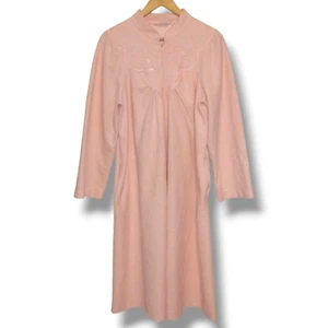 Vintage Shadowline Fleece Housecoat Robe-Medium-Embroidered Floral Yoke-Pocket - Picture 1 of 10