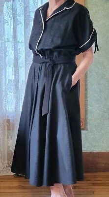 Vestido camisero Rockabilly azul marino hecho a mano por expertos de colección talla Lg-Pockets-Trim Foto 1 de 4