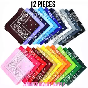 12 Pcs Lot POLYESTER Paisley Print Bandana Face Cover Head Wrap Headband Scarf - Picture 1 of 23