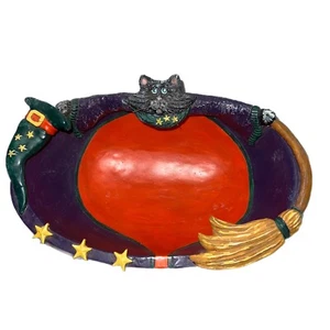 Kurt S Adler schwarze Katze Halloween Bonboniere Schale Hexenhut Besen lila RAR Rarität - Bild 1 von 12