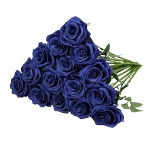 15pcs Fake Roses Artificial Silk Flowers Faux Rose Flower Long Stems Royal Blue - Picture 1 of 8