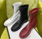 Women Chelsea Winter Leather Round Toe Front Zip Low Heels Gothic Ankle Boots 