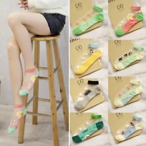 5/10 Pairs Womens Low Cut Glass Silk Stretch Transparent Crystal Silk Socks Sea - Picture 1 of 14