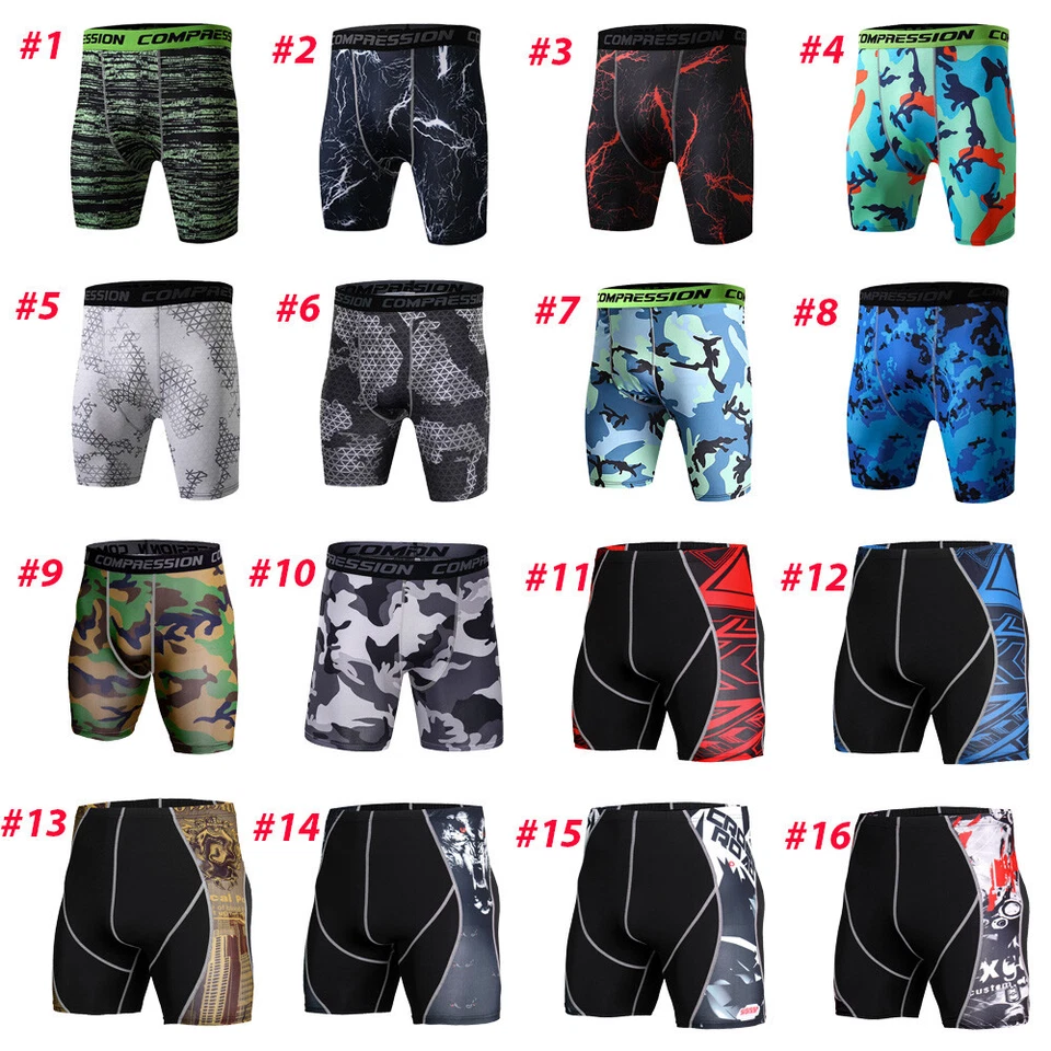Mens Elastic Gym Shorts Sports Apparel Tights Compression Camouflage Underwear - Image 1 of 4