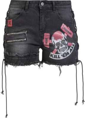 Pantalones cortos de mezclilla para mujer Metallica Kill 'Em All con cordones laterales gris oscuro Foto 1 de 4