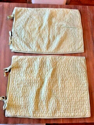 Par de 2 fundas de almohada estándar acolchadas de algodón lino verde pick-Stitch Pottery Barn Foto 1 de 4