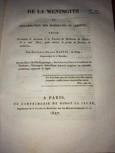 DE LA MÉNINGITE, 1827.THÈSE DE MÉDECINE. - Foto 1 di 2