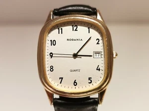 VINTAGE LUXURY BEAUTIFUL SWISS GOLD PLATED MEN'S QUARTZ WATCH "RODANIA"/"ETA"7J - Picture 1 of 8