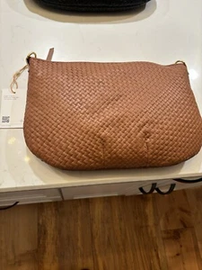 Quince Italian Leather Cognac Convertible Crescent Handwoven Shoulder Bag