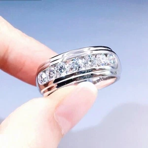 3Ct Round Cut Moissanite Engagement Wedding Band Ring 14k White Gold Plated - Picture 1 of 12