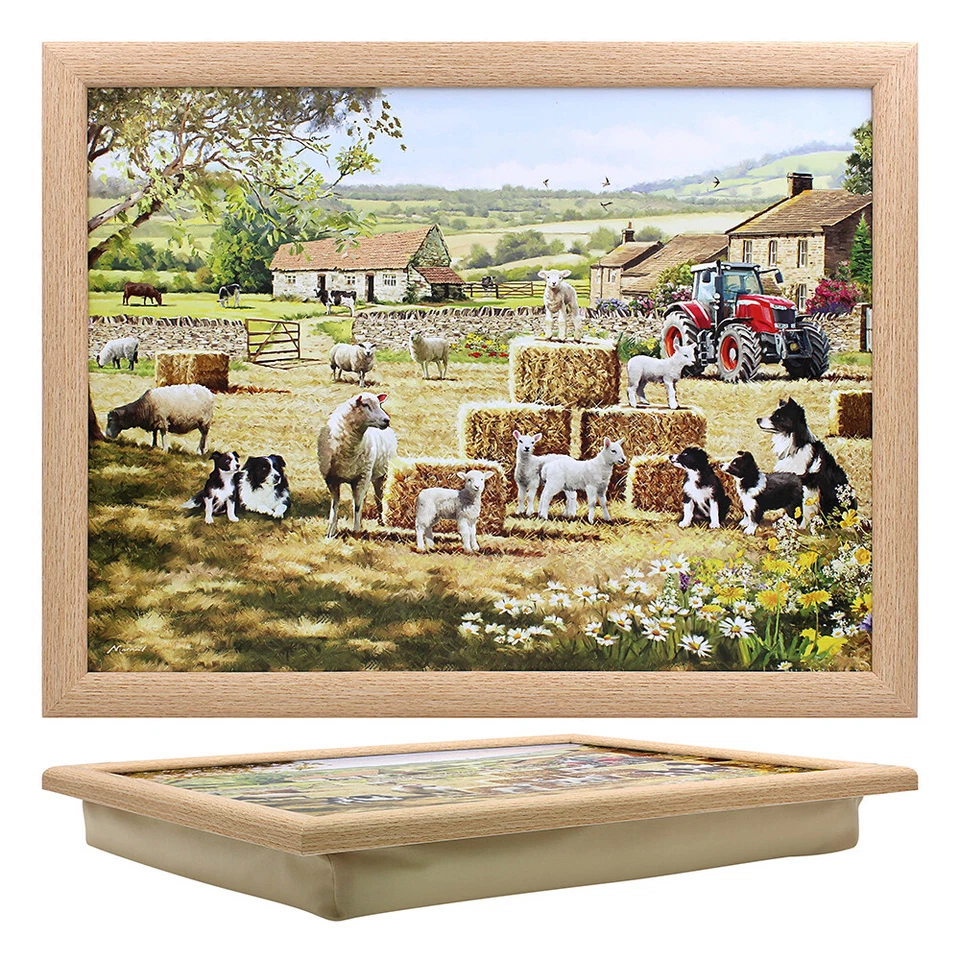 Laptop Tray Serving Lap Bed Tray Cushioned Collie & Sheep Tableware Farm Design - Image 1 of 1