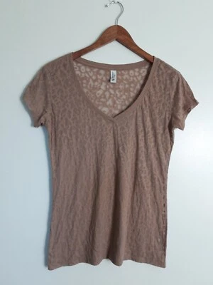 VS Tee Shop Mujer Talla S Camiseta Marrón Claro Semi Transparente Cuello en V Ligera  Foto 1 de 4