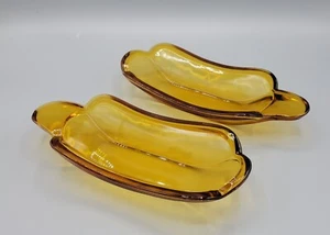 2 VTG MCM Amber Indiana Glass Banana Split Dish Ice Cream Bowls Corn On Cob Dish - Picture 1 of 6