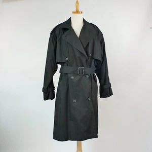 J.G. Hook Black L Trench Coat Belted Size Large Double Breasted with Belt Lined - Picture 1 of 8