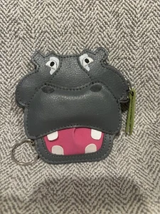 Rolfs Leather Gray Hippo Change Coin Purse Face Zip - Picture 1 of 7
