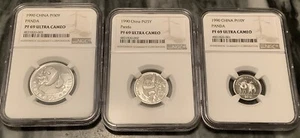 1990 China Platinum Panda Set 1/2, 1/4 & 1/10 Oz With NGC PF69 - Picture 1 of 8