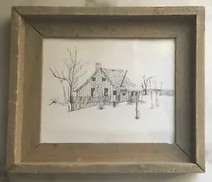 Billy Hicks Signed & Framed House with Tree Pencil Etching Dated 12-28-73 - Picture 1 of 7