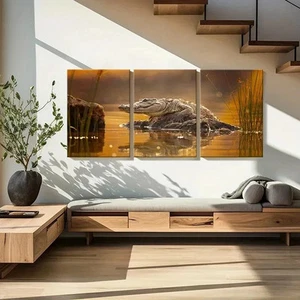 3pcs Wildlife Crocodile Modern Decoration Wall Art Canvas Framed 50x70cm - Bild 1 von 3