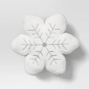 Threshold Boucle Embroidered Snowflake Shaped Christmas Pillow Ivory #C789 - Picture 1 of 6