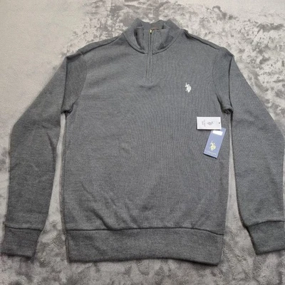 NWT U.S. POLO ASSN Sweater Mens Small Gray Quarter Zip Pullover Mock Neck 11A254 - Image 1 of 4