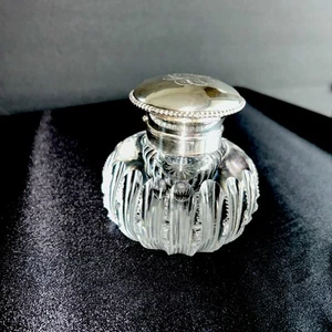 Antique 1800’s Wilcox Heavy Cut Glass Inkwell-Sterling Lid-Monogrammed - Picture 1 of 6