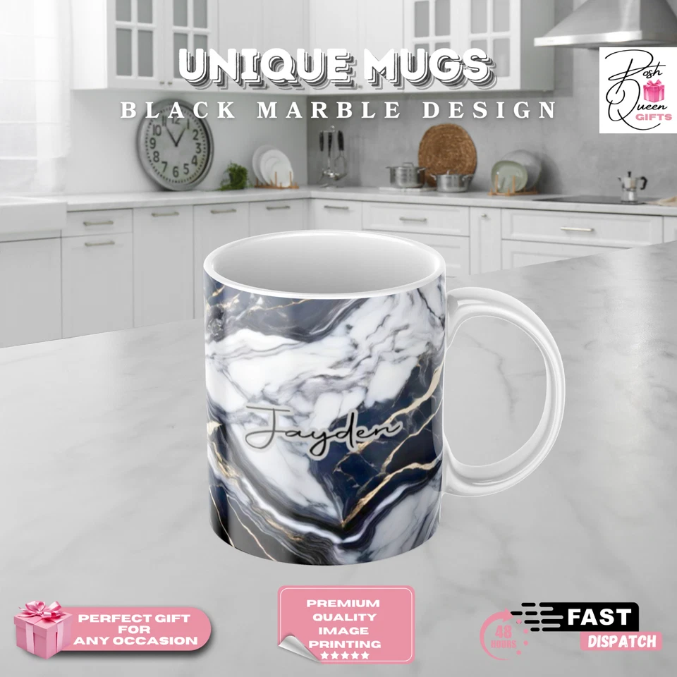 Personalised Coffee Mug Black Marble Cup Gift for Her Him Gift for Him and Her - Image 1 of 4