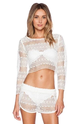 Camiseta corta ZINKE para mujer blanca manga larga encubrimiento Sadie talla M $135 NUEVA Foto 1 de 3