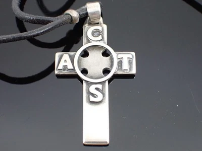 Pingente cruzado James Avery prata esterlina ACTS cordão de couro 925 cristão - Imagem 1 de 4
