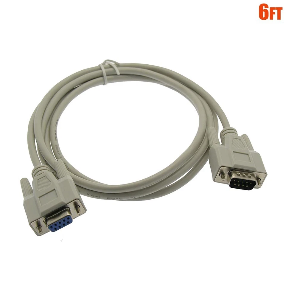 6FT DB9 9 Pin D-SUB RS232 Serial Port Male to Female Extension Cable Cord PC - Image 1 of 1
