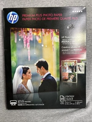 HP Premium Plus Photo Paper Glossy.  Inkjets 8.5"x11" 25 Sheets. New - Image 1 of 4