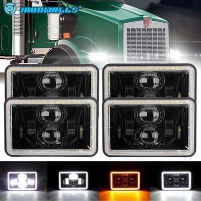 4pcs DOT 4 x 6" inch LED Headlights Hi/Lo Beam For Kenworth Peterbilt 357 379 - Image 1 of 4